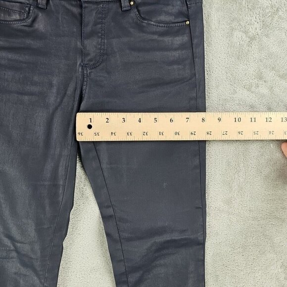 Massimo Dutti Jeans Womens Size 2 Waxed Dark Blue Skinny Fit Low Rise Stretch - Picture 9 of 13